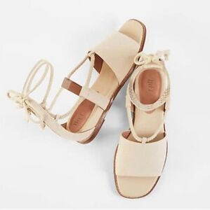 J. Jill Evonne Canvas Ankle Wrap Sandals Low Wedge Natural Boho Summer Shoes 8